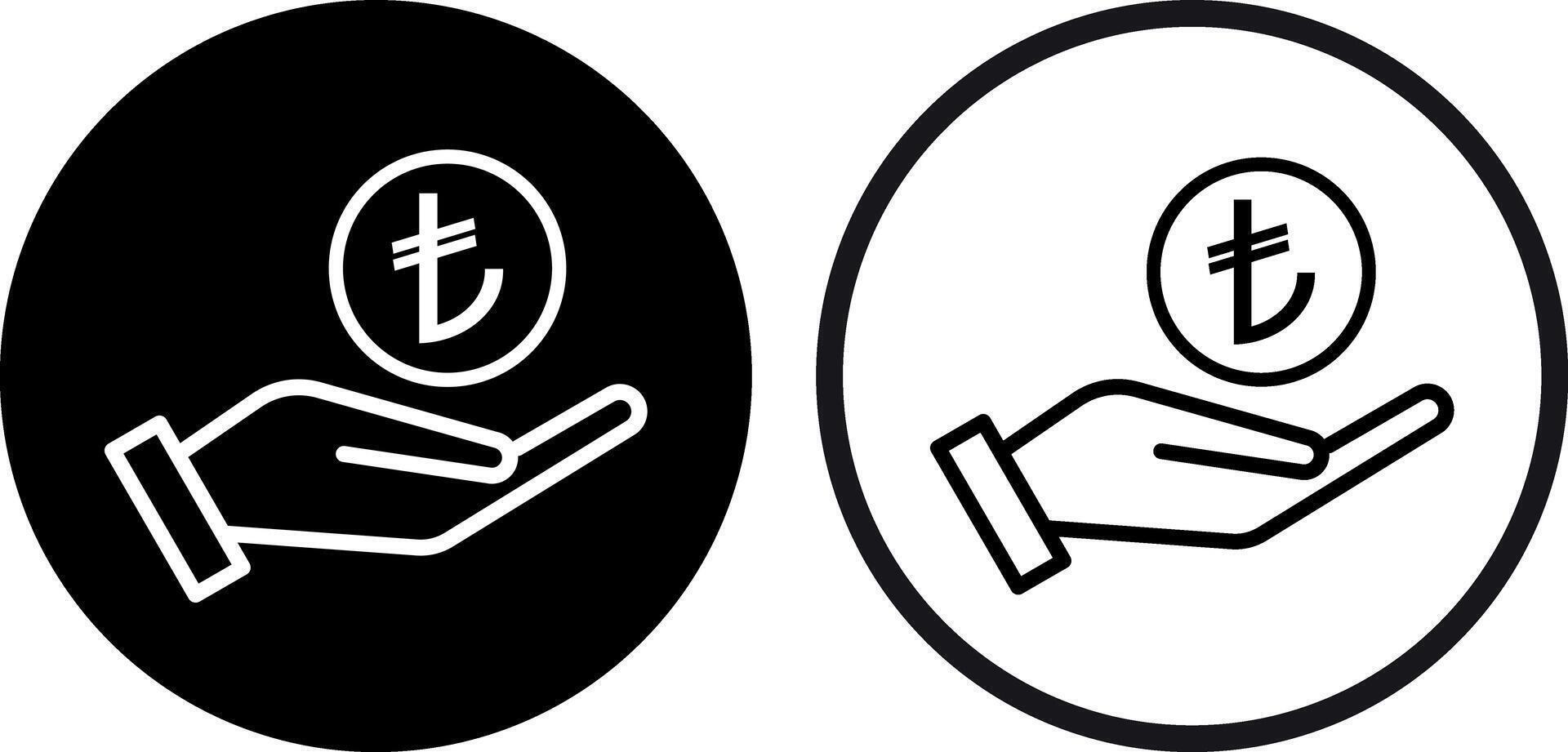 Lira on hand icon set in two styles . Hand and Turkish lira icon . illustration vector