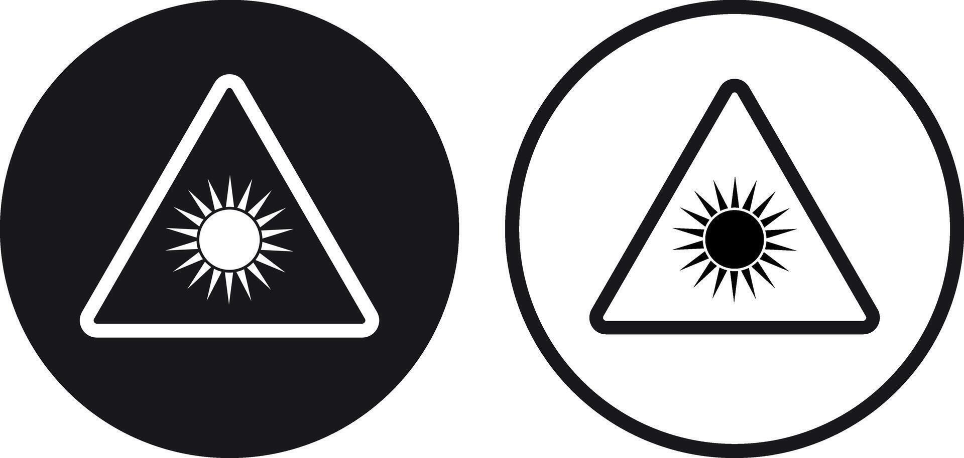Sun danger icon set in two styles . High temperature warning sign. illustration vector