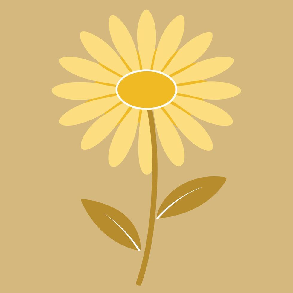 a yellow flower with leaves on a brown background vector