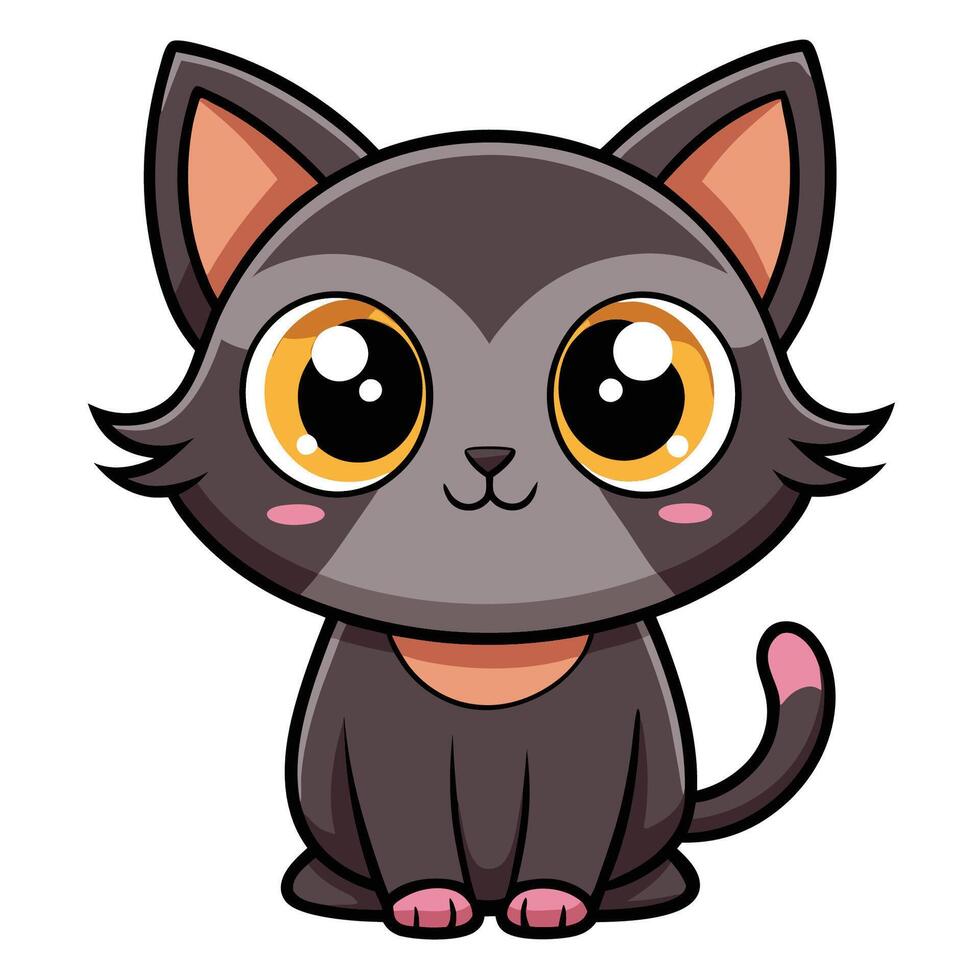 Cartoon Cat Illustration with Pink Accents and Expressive Eyes vector