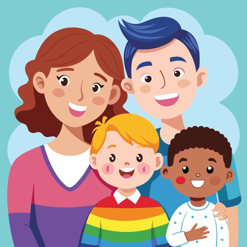 Vibrant Cartoon Family in a Whimsical Scene vector