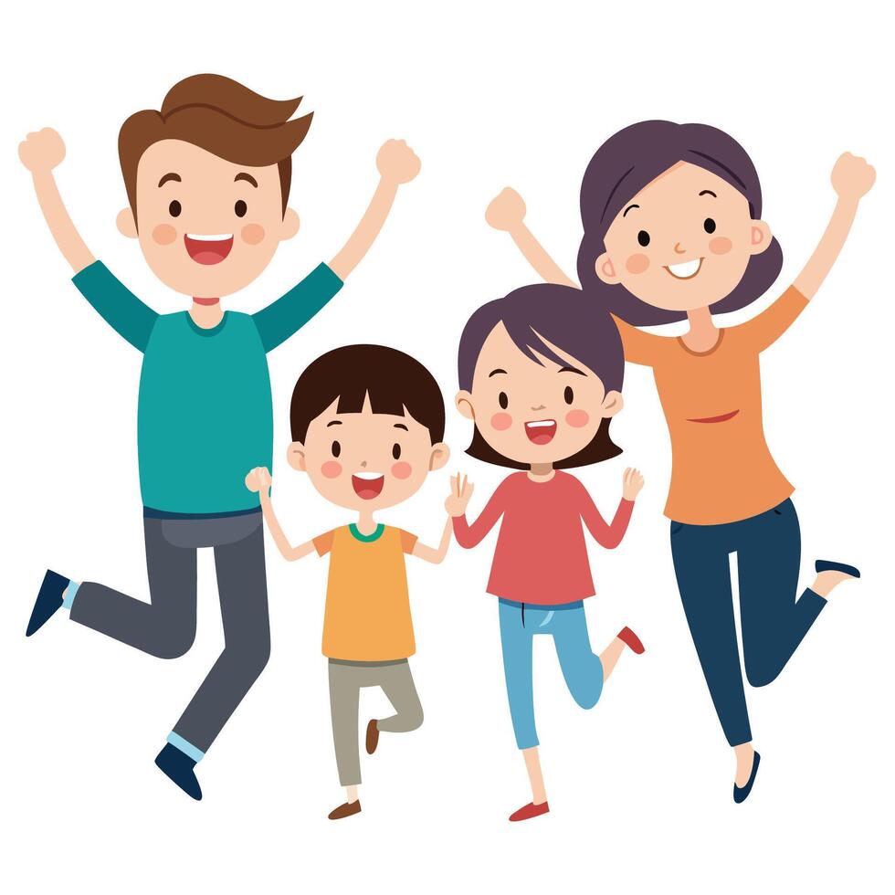 Joyful Cartoon Family Jumping Together vector