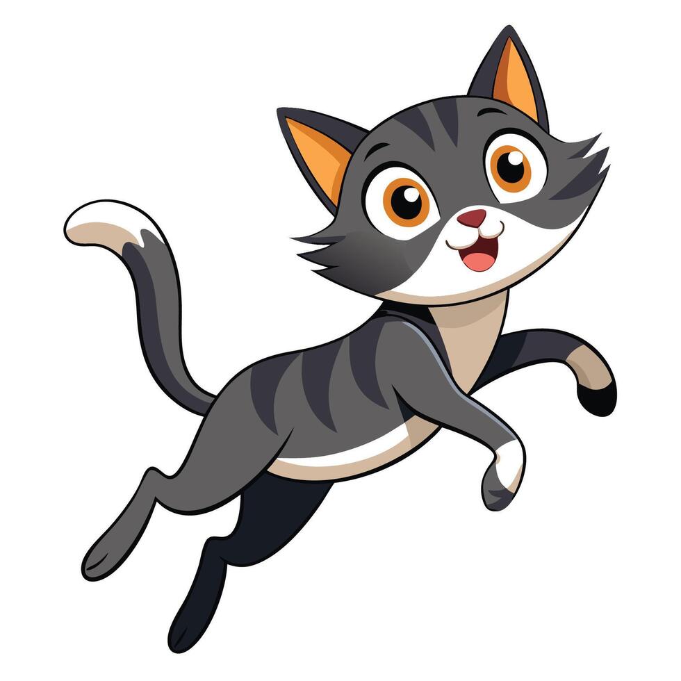 Joyful Grey Cat Mid-Leap vector