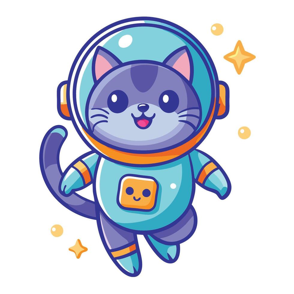 Cartoon Astronaut Cat Floating in Space with Stars vector