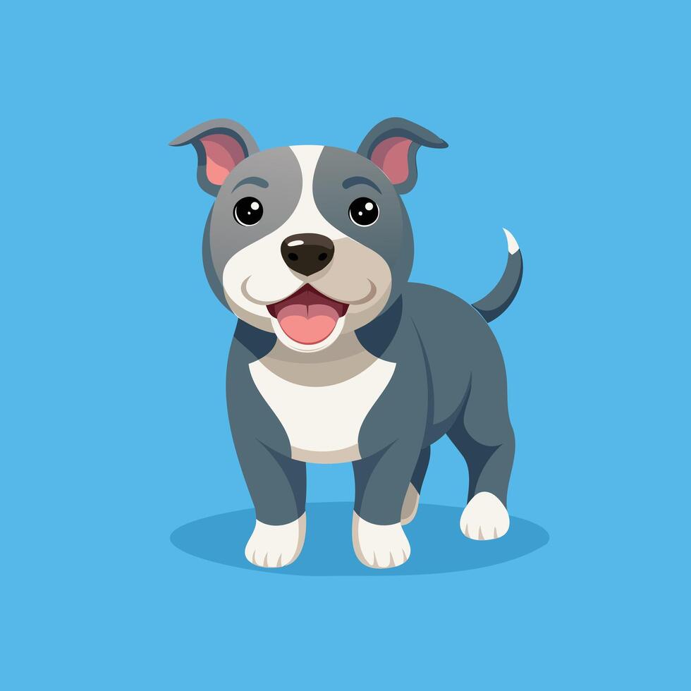 Happy Gray and White Cartoon Puppy vector
