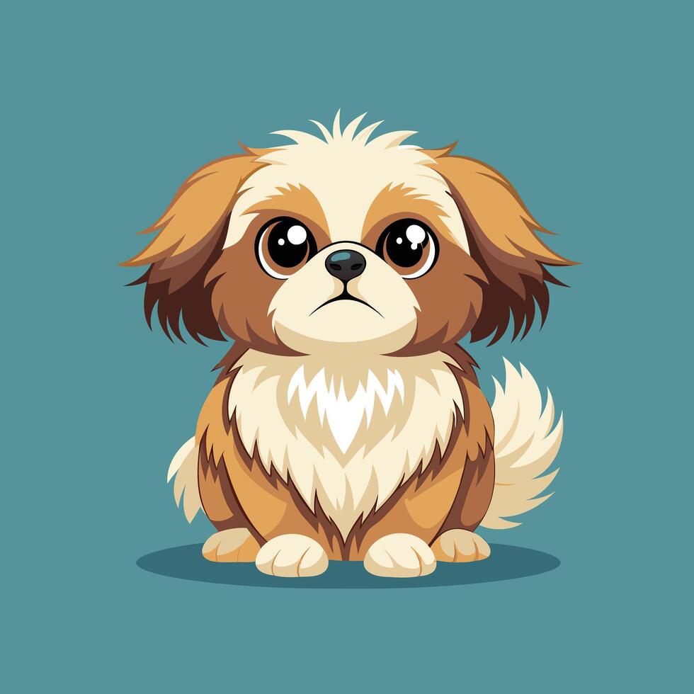 Fluffy Brown and White Dog with Teal Background vector