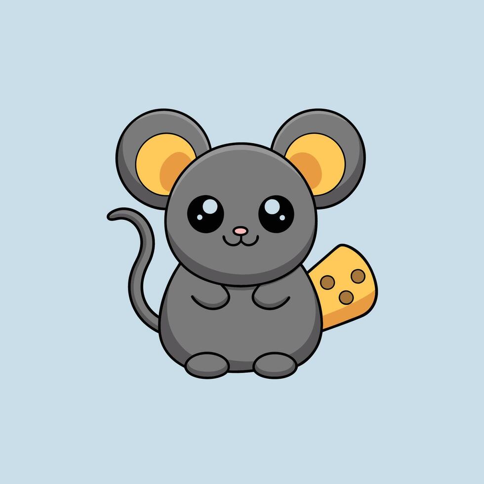 Cheerful Cartoon Mouse with Cheese vector