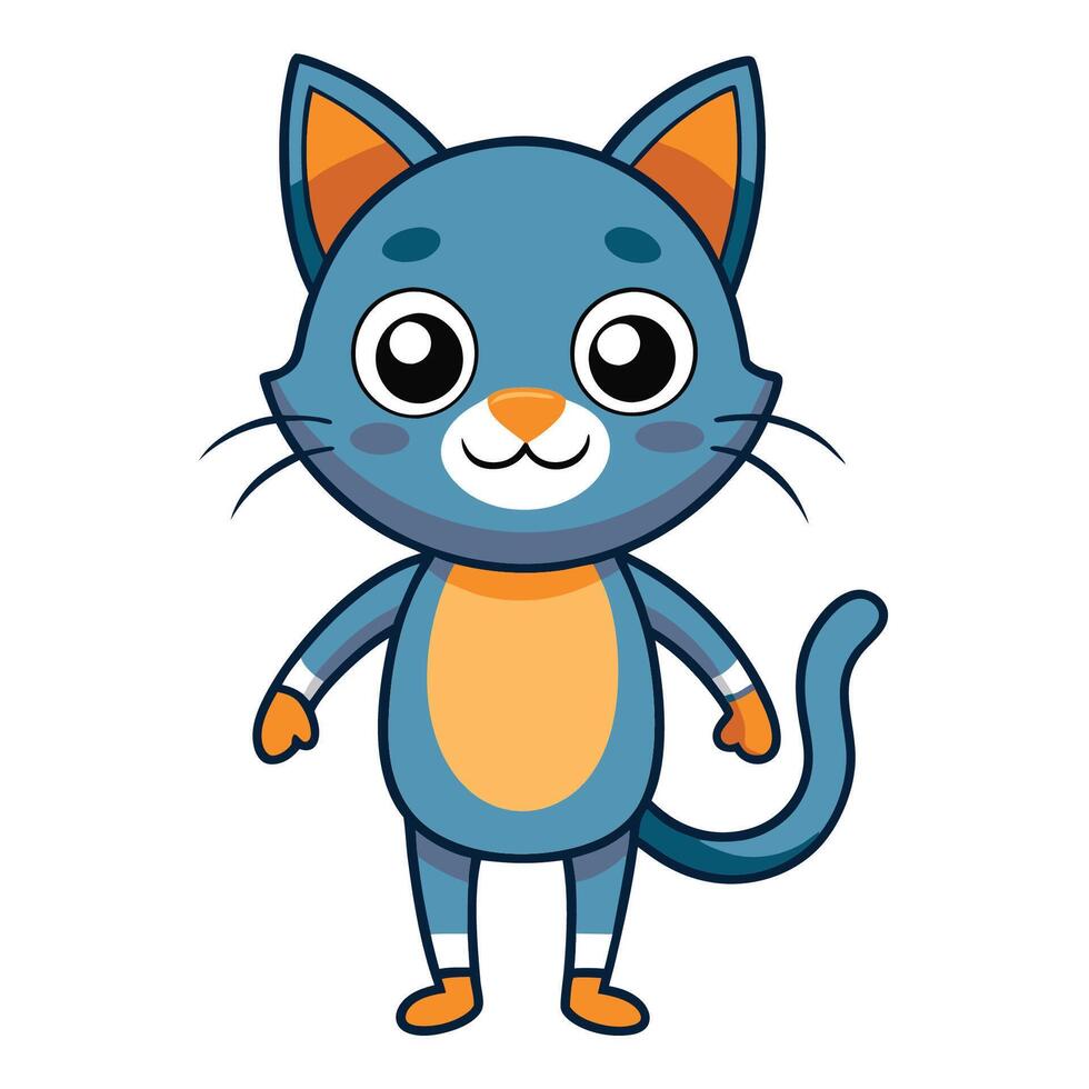 Charming Cartoon Cat with Blue and Orange Accents vector
