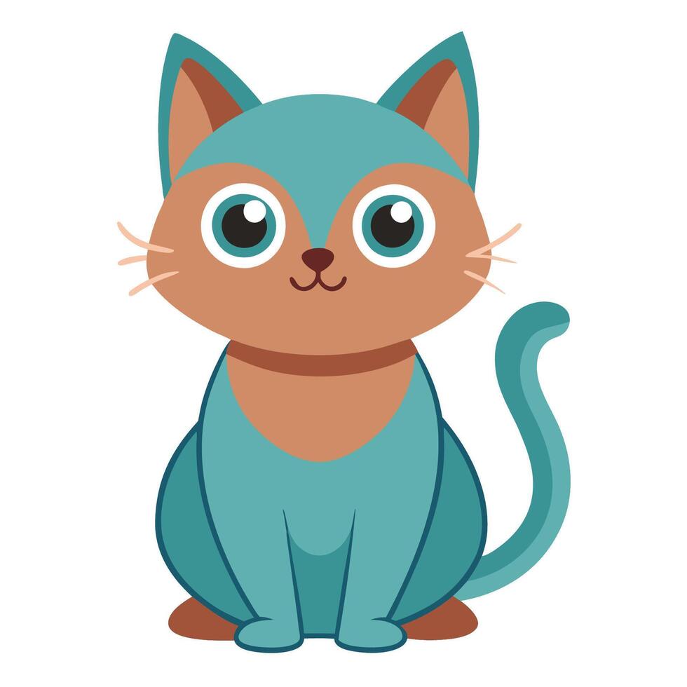 Teal and Brown Cartoon Cat vector