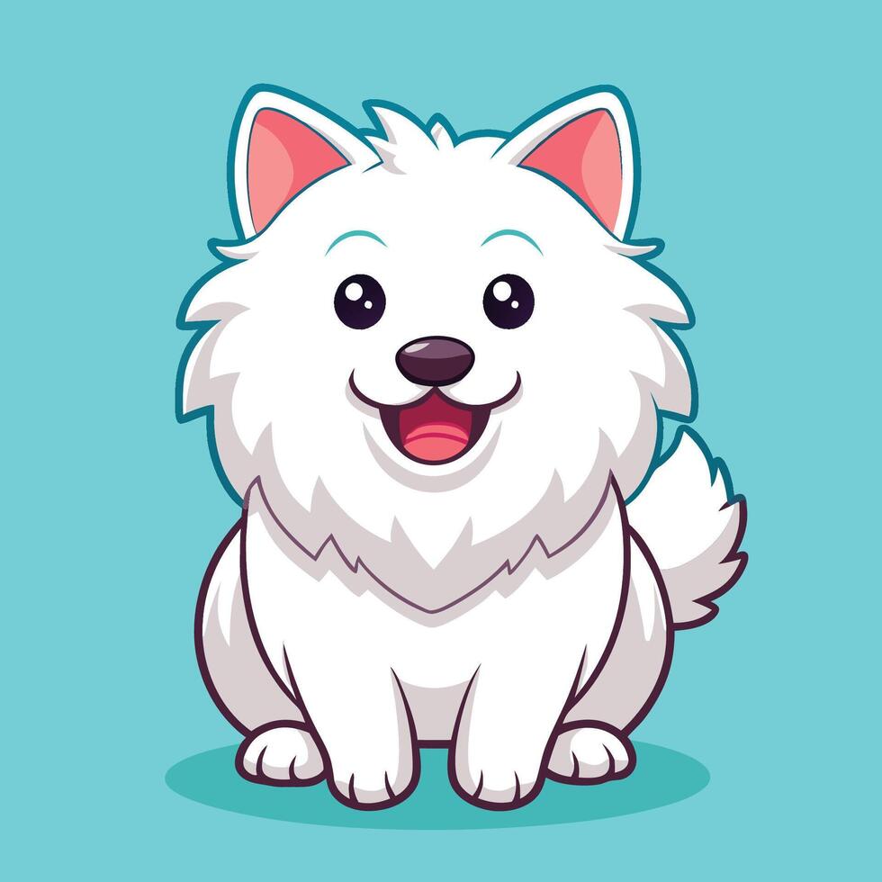 Fluffy White Cartoon Dog with Pink Tongue vector