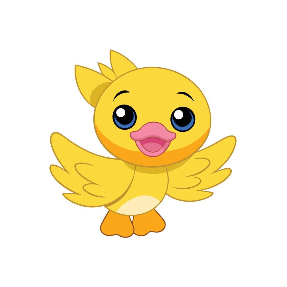 Cute Cartoon Duck with Big Blue Eyes vector