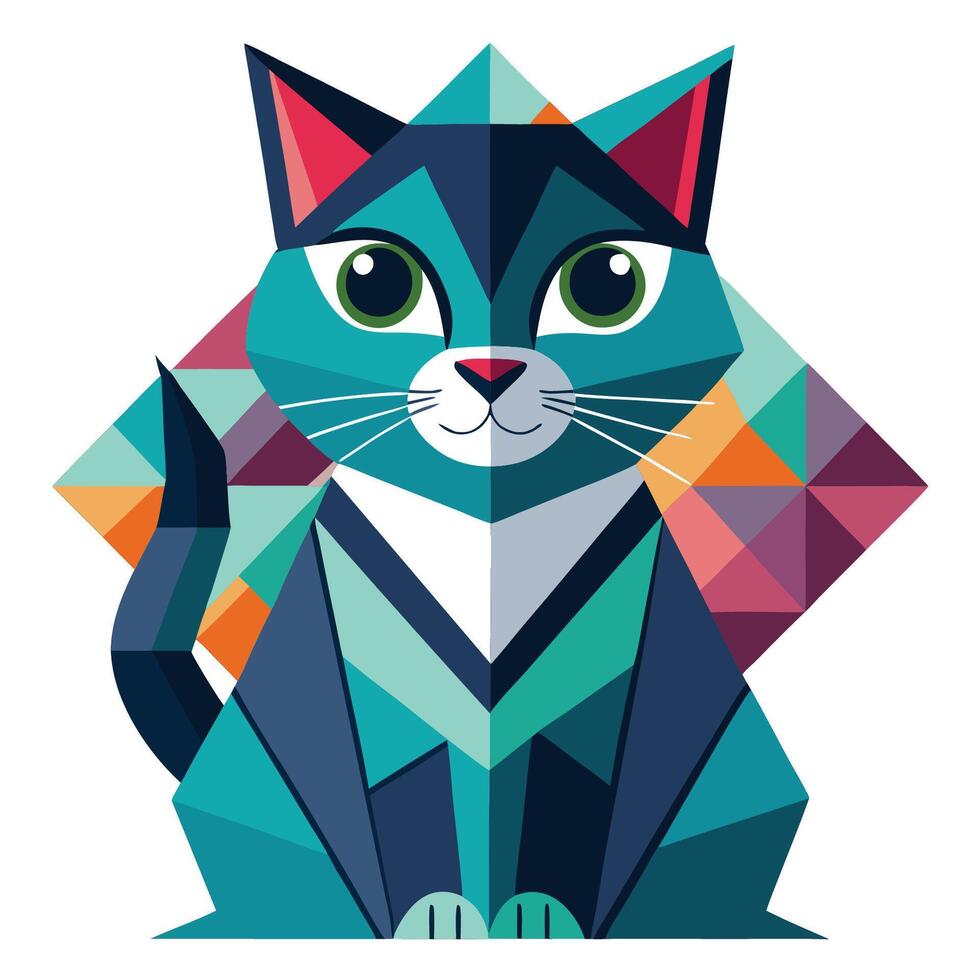 Abstract Geometric Cat Illustration with Vibrant Triangular Background vector