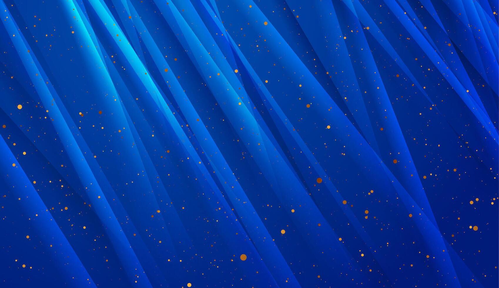 Deep blue glossy striped abstract background with golden particles vector