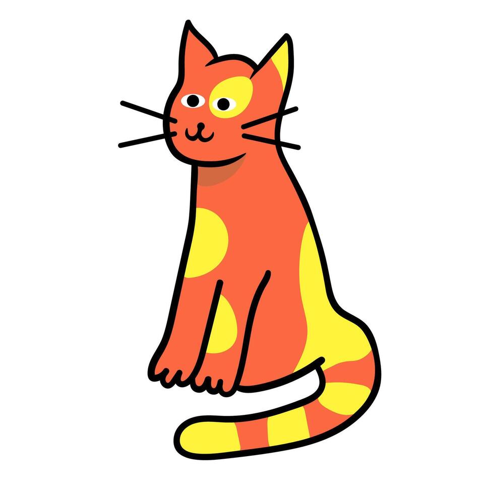 simple colored cat in doodle style vector