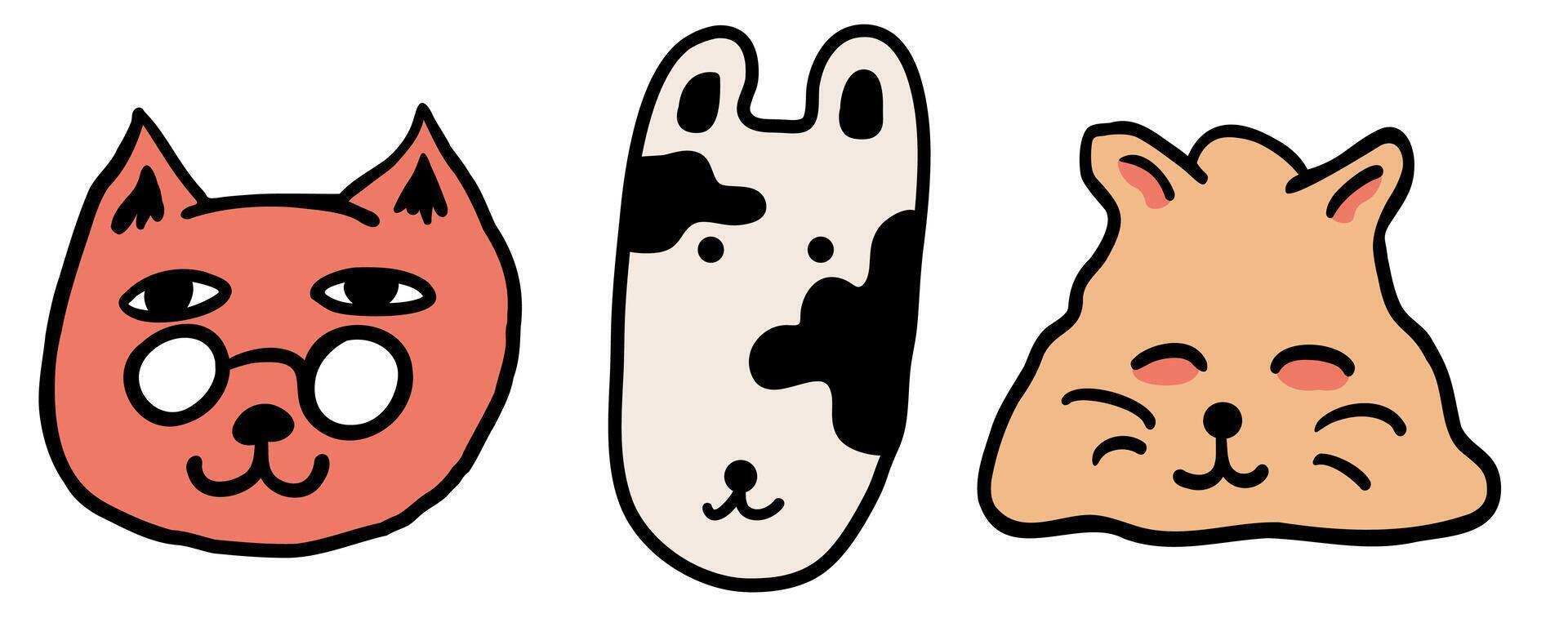 colored small set of cats heads in doodle vector