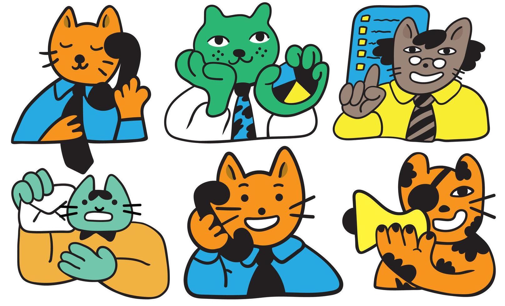 middle set of colored business cats characters vector
