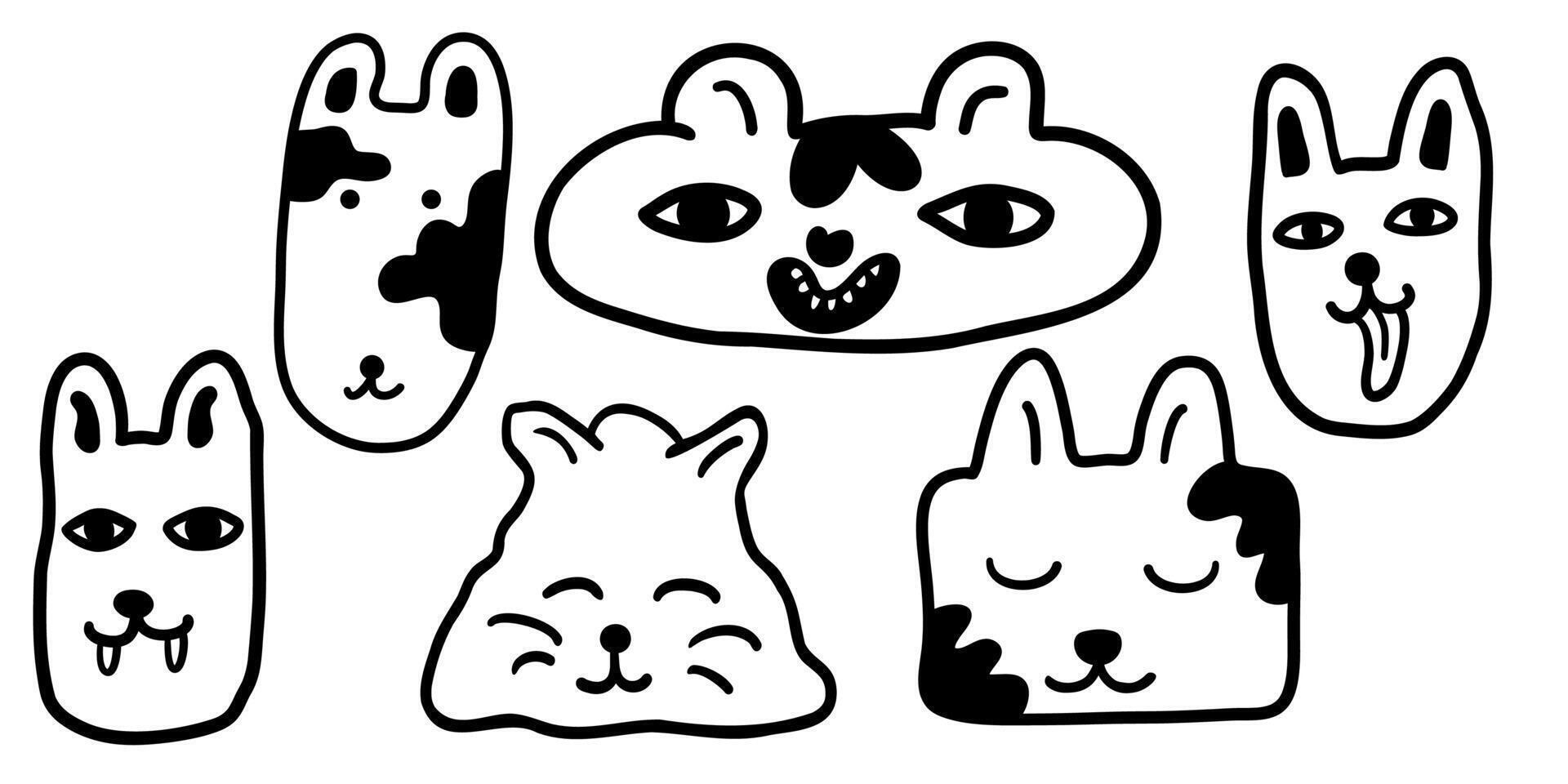 middle set of shapes cats portrait in doodle vector