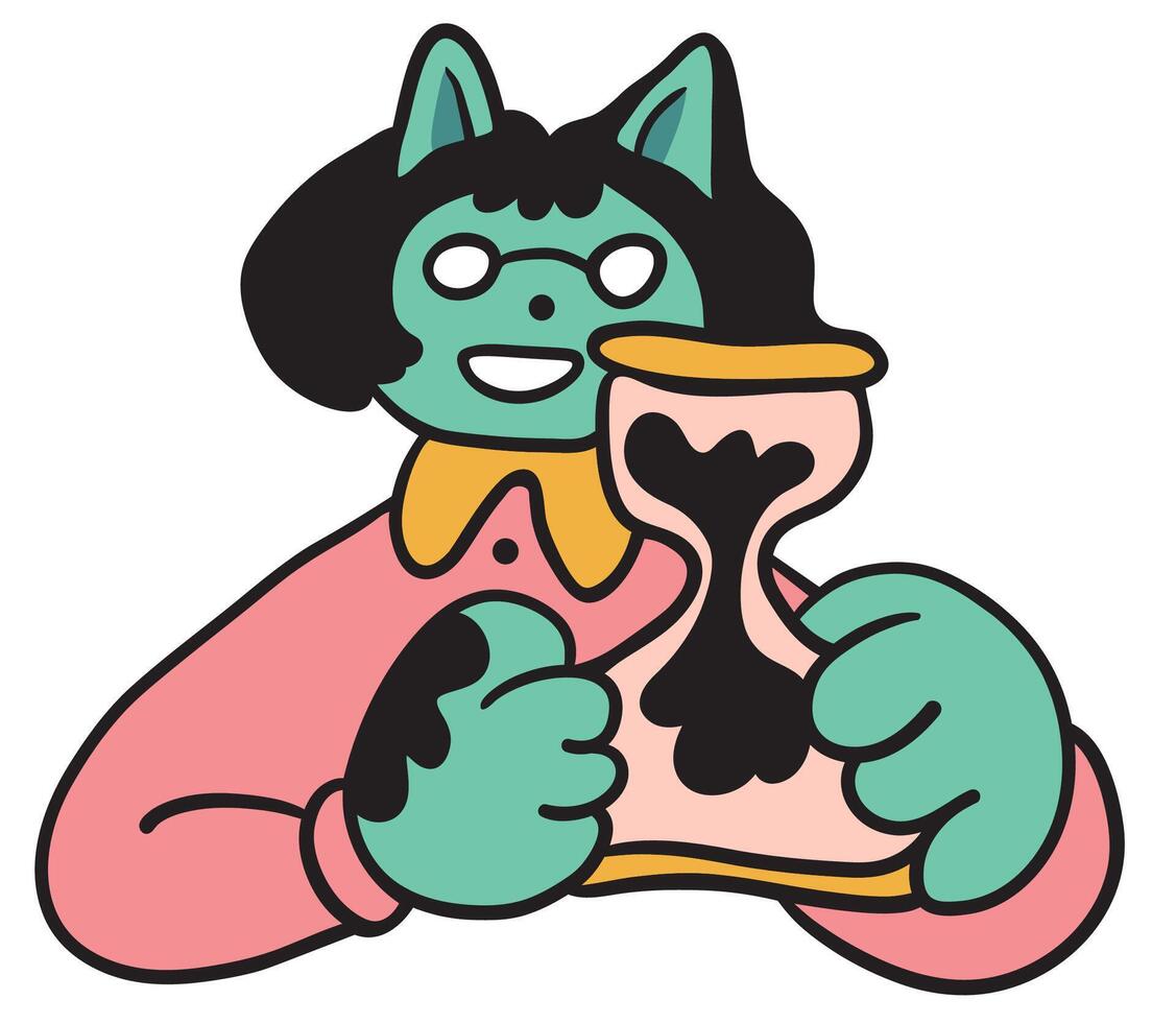 colored cat character with send clock in doodle style vector