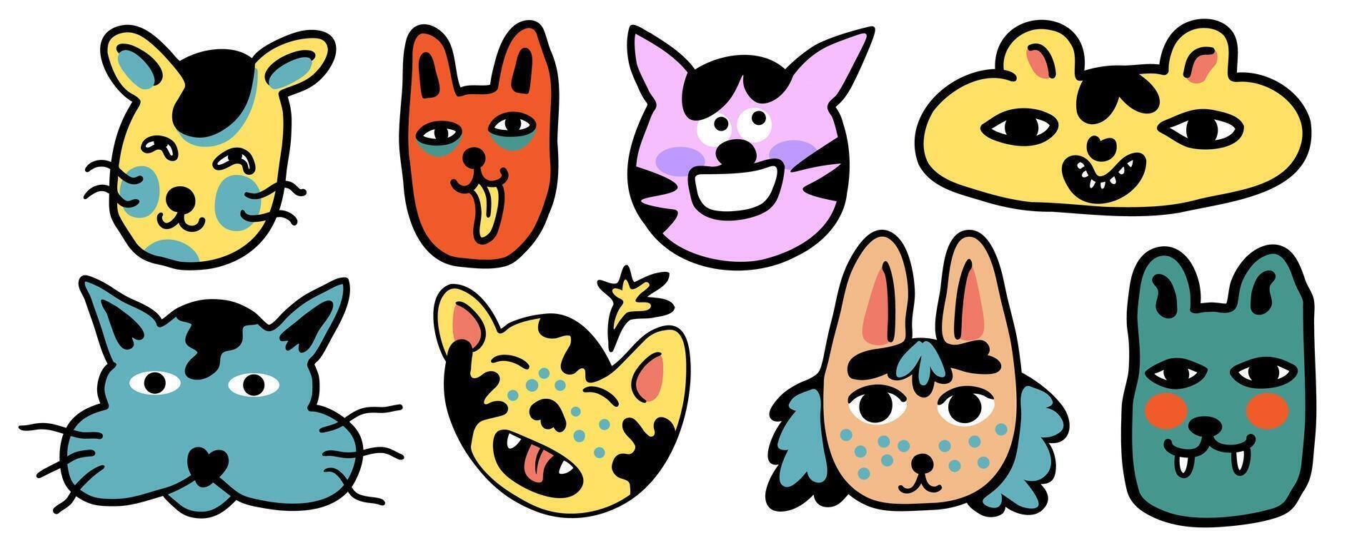 colored middle set of cats portrait vector