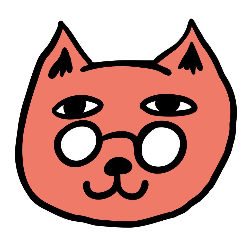 red cat in glasses portrait in doodle style vector