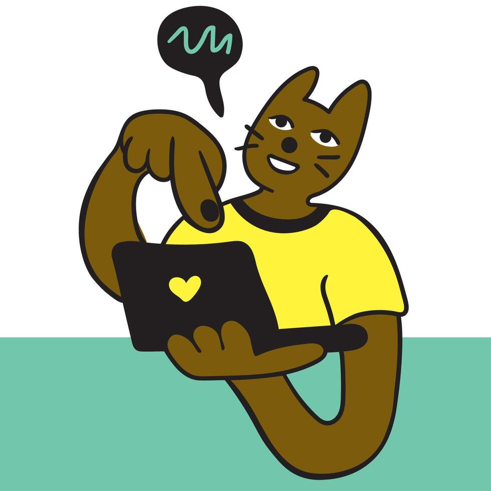 colored business cat character push the button in doodle style vector