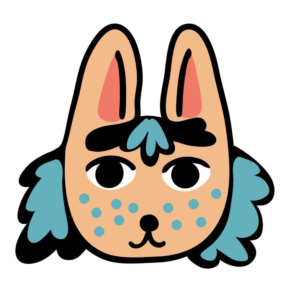 colored cat portrait in doodle style vector