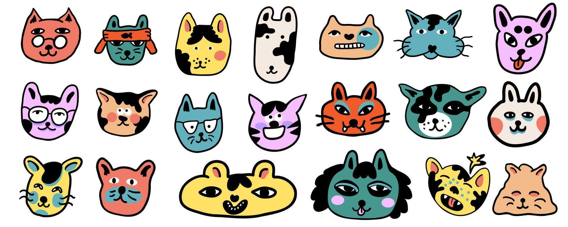 colored big set of cats portraits vector