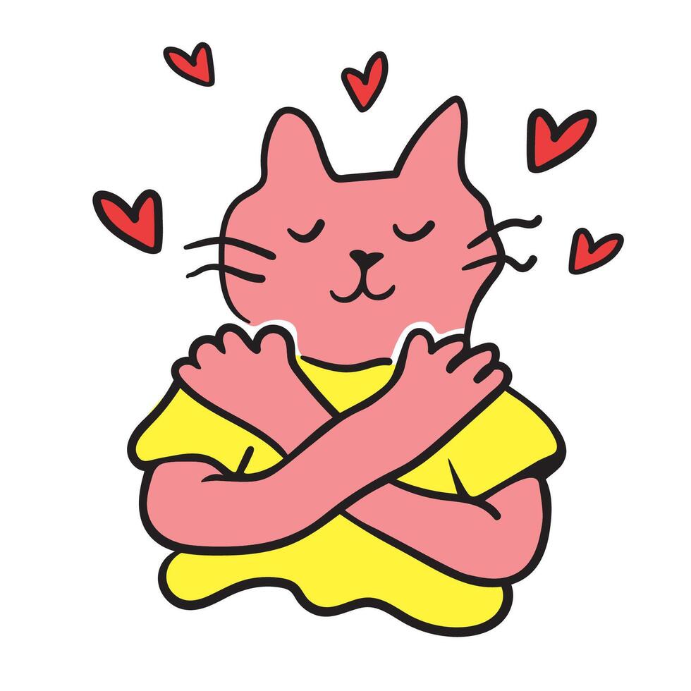 colored business cat character self lover in doodle style vector