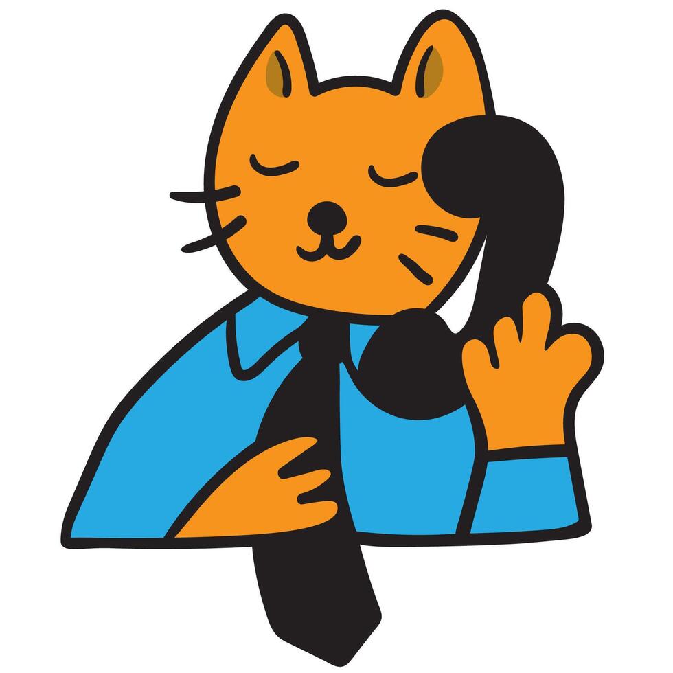 colored business cat character with phone in doodle style vector