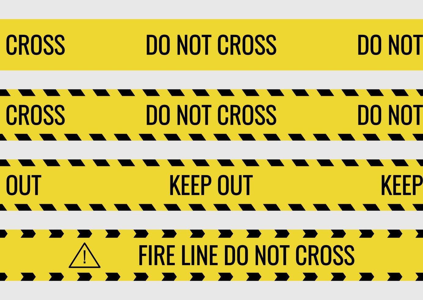 Seamless yellow and black caution tapes for safety and hazard designs. Perfect for warning borders, construction themes, and security visuals vector