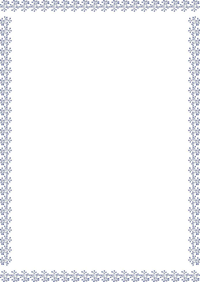 Frame template with flourish decoration. Blue plant branches element with empty space for your text vector