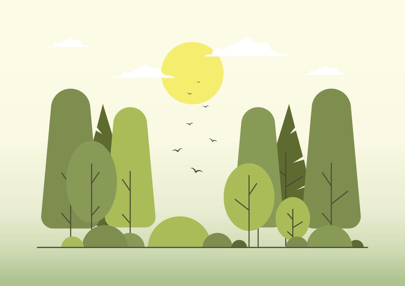 Spring Forest landscape with green foliage. Summer parkland landscape. Abstract rural country environment vector