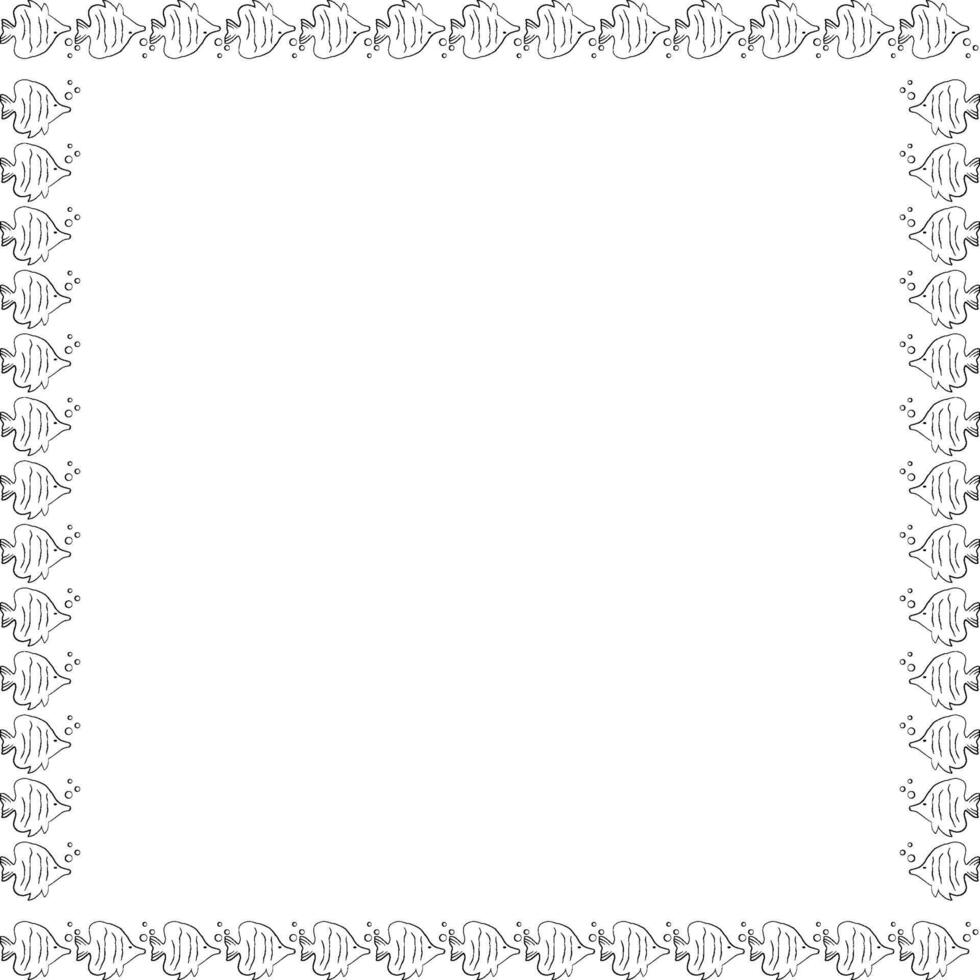 black hand-drawn fish frame. Childish frame design with empty space for your text. Undersea world vector