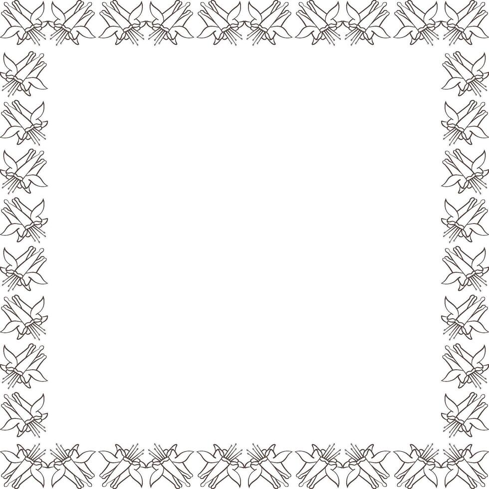 Flourish frame with blooming buds. Cute Aquilegia flower empty frame box. Hand drawn illustration vector