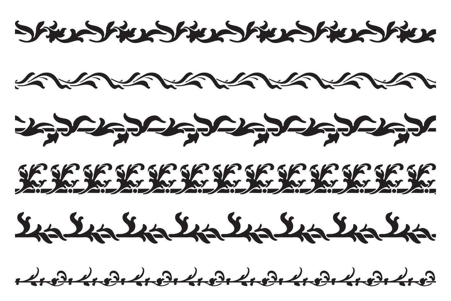 Set of leaf decorative seamless ornamental border vector