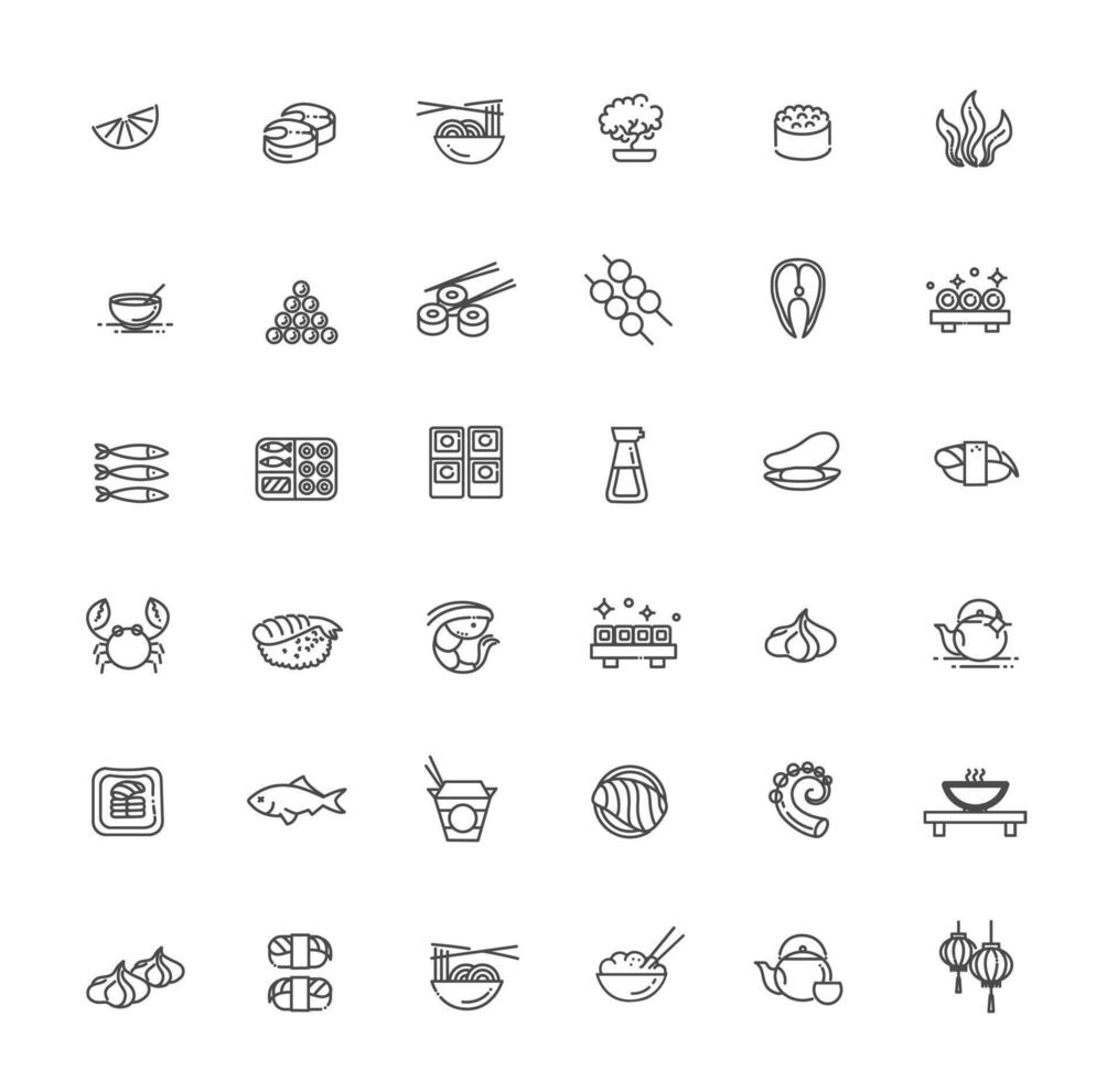 Sushi, seafood outline symbols vector