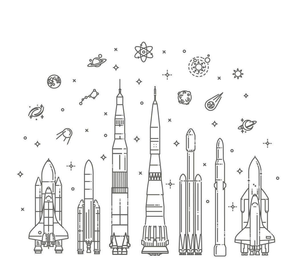 Spacecraft collection in flat design vector