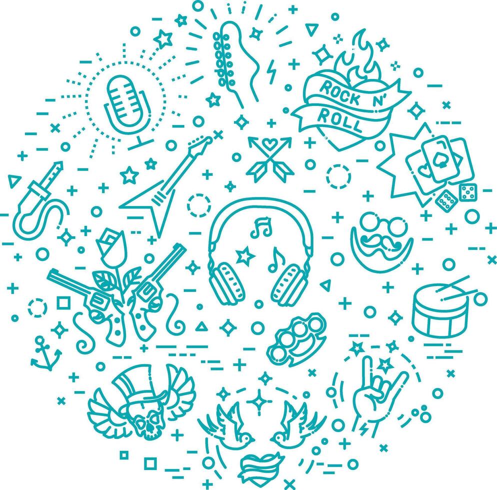 Rock and Roll line icon set. Outline line banner vector