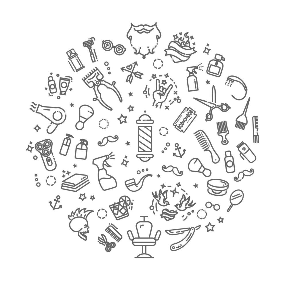 Barbershop icons set. Outline illustration vector