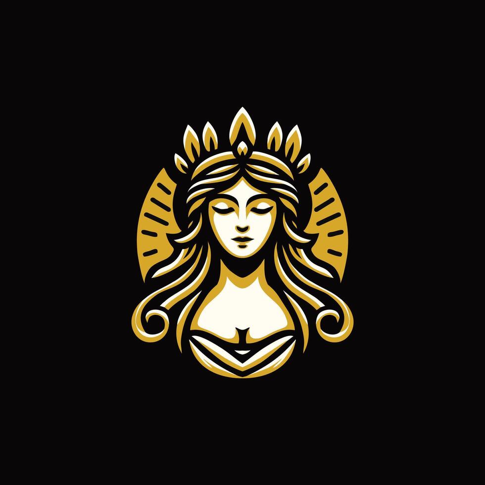 The golden goddess logo for a coffee shop vector