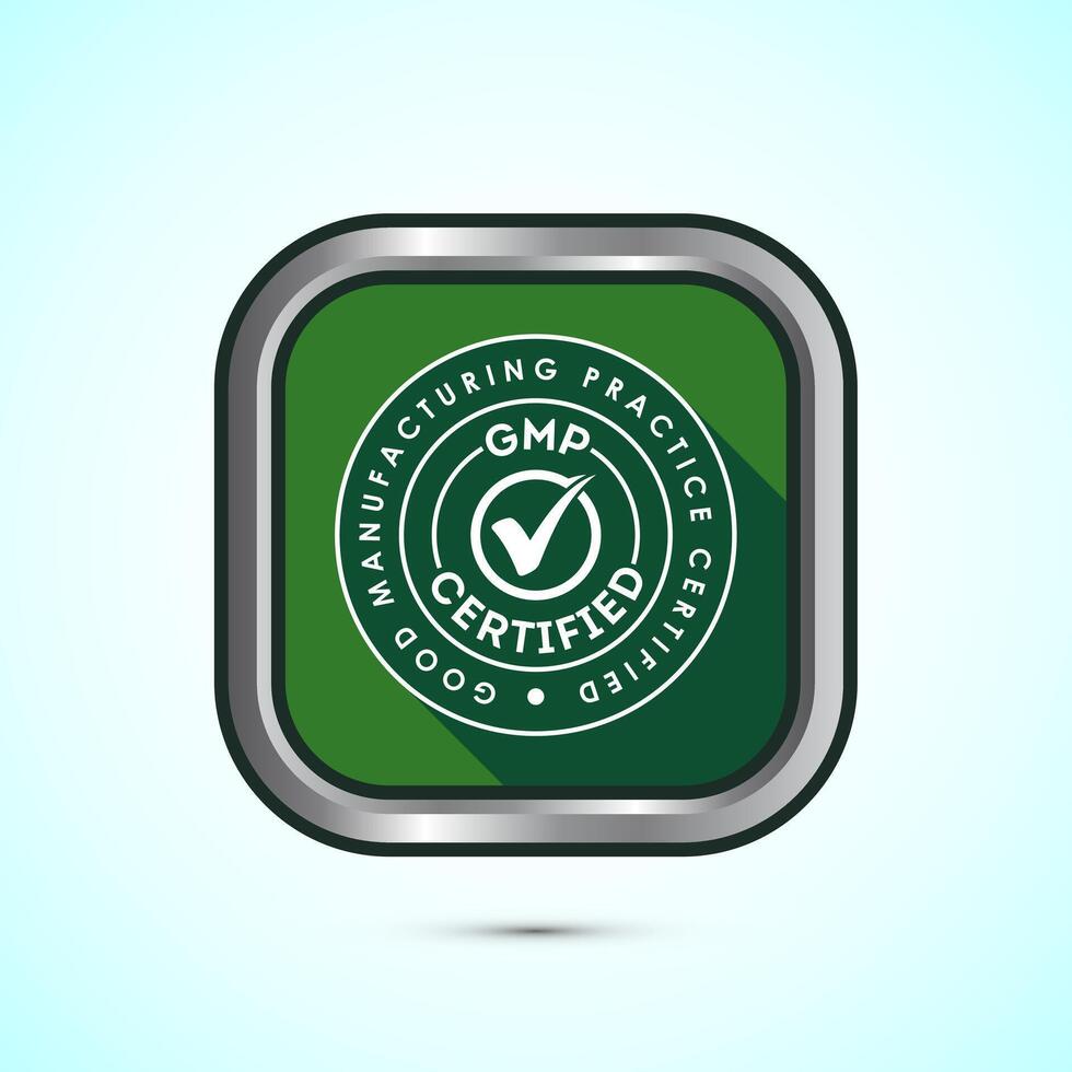 GMP certified icon design illustration. Good manufacturing practice label badge, Green color shadow button design vector