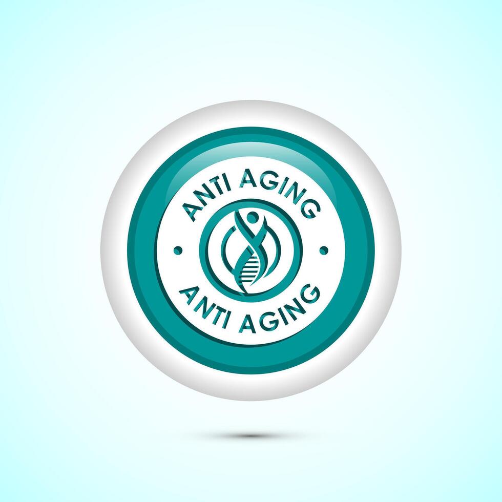 Anti aging icon design illustration. Icon for logo, mobile app, website, sign, symbol. Teal color round button design vector