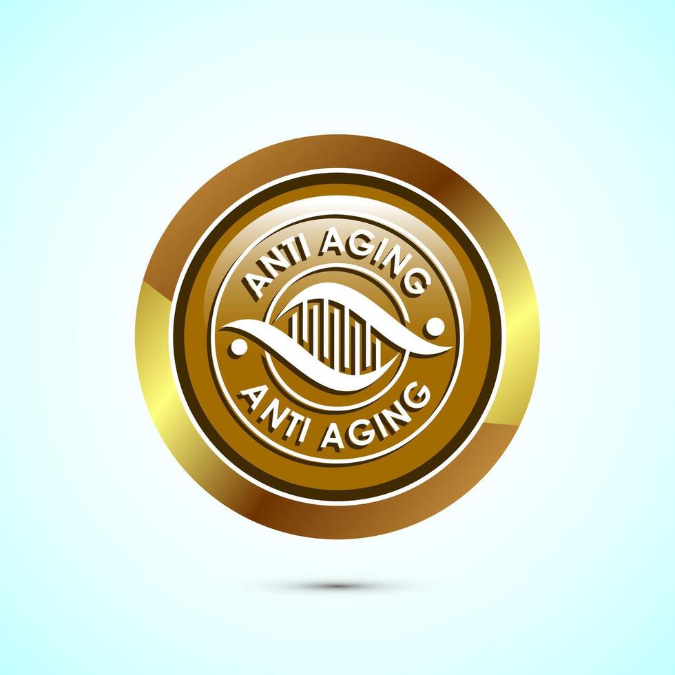 Anti aging icon design illustration. Icon for logo, mobile app, website, sign, symbol. Gold color round button design vector