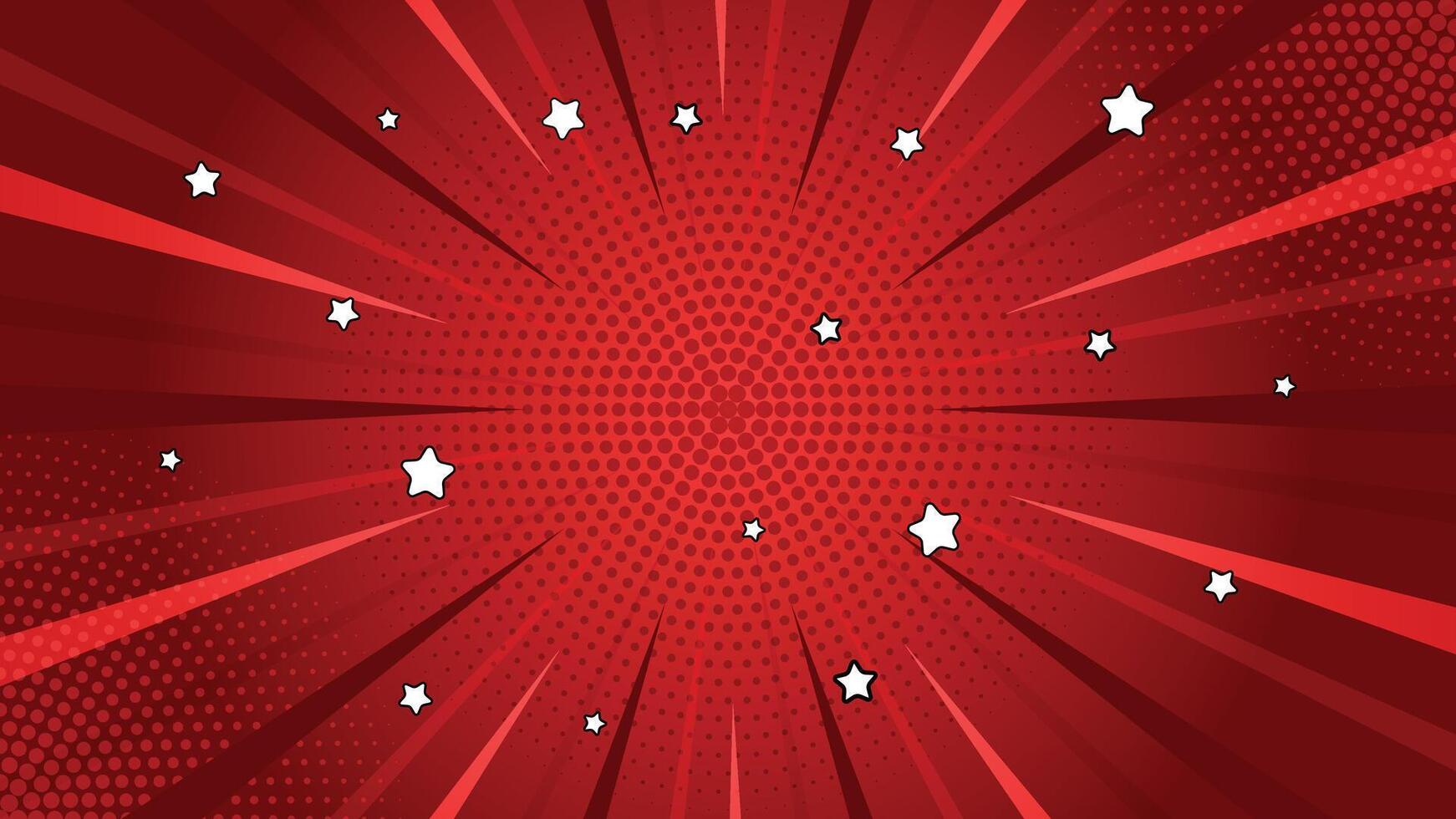 Red Comic Background with Halftone Dots, Burst Effect and Cartoonish White Stars vector