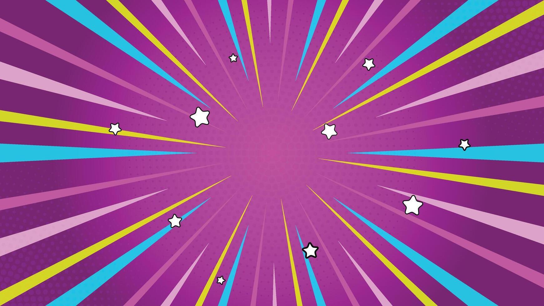 Bright Violet Burst with Colorful Rays and Star Shapes Retro Style Background vector