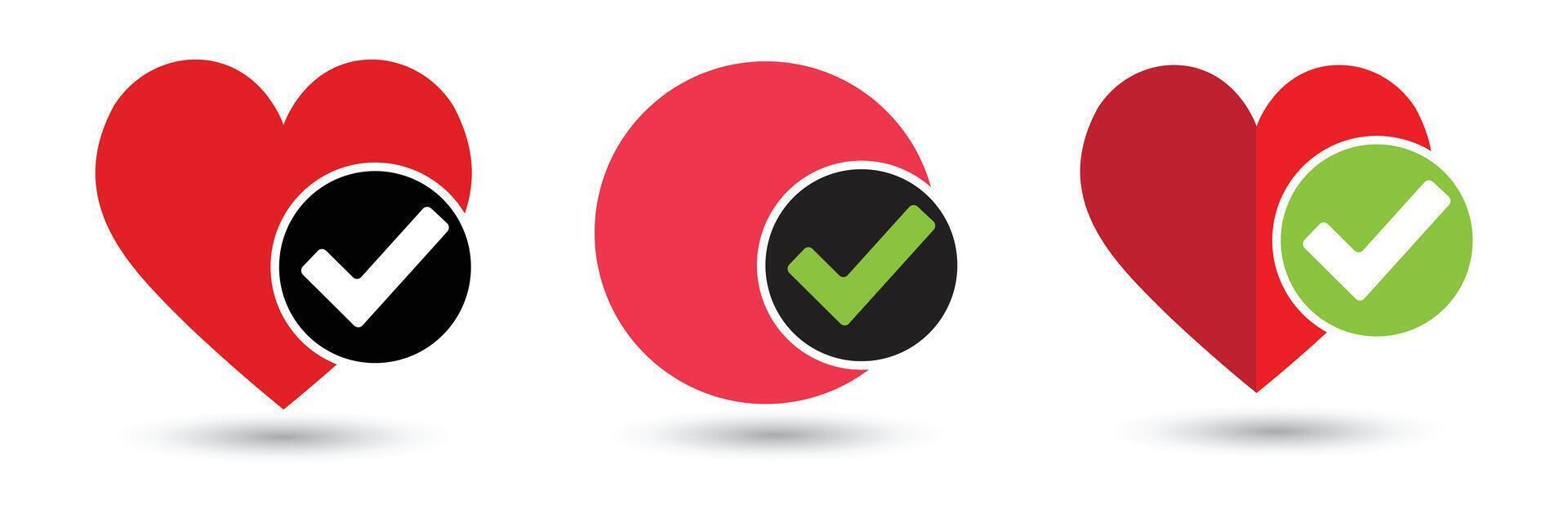 Approved Heart Icons with a check mark. vector