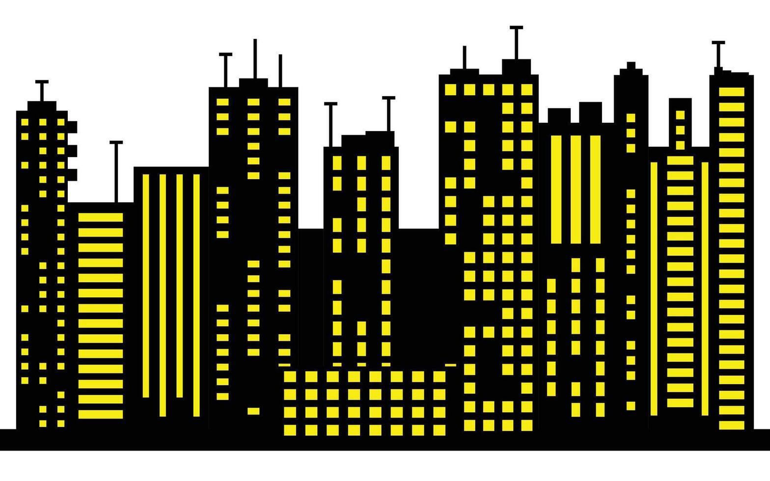 Cityscape Silhouette with Illuminated Windows on white Background Design vector