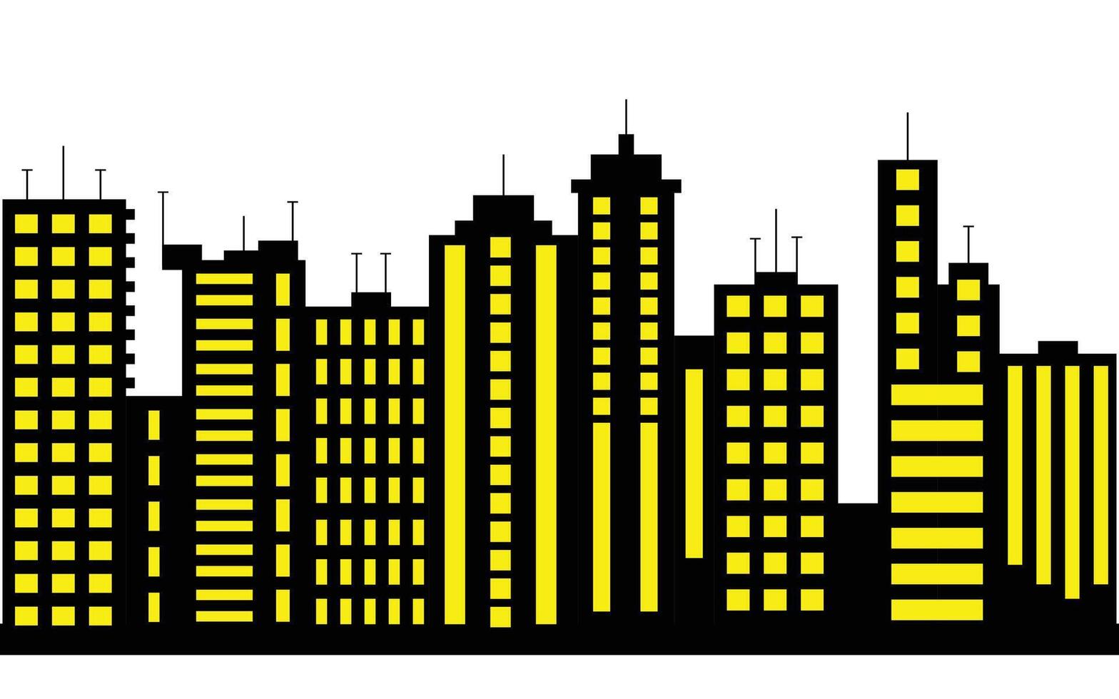 Cityscape Silhouette with Yellow Windows against white Background, Skyscrapers vector