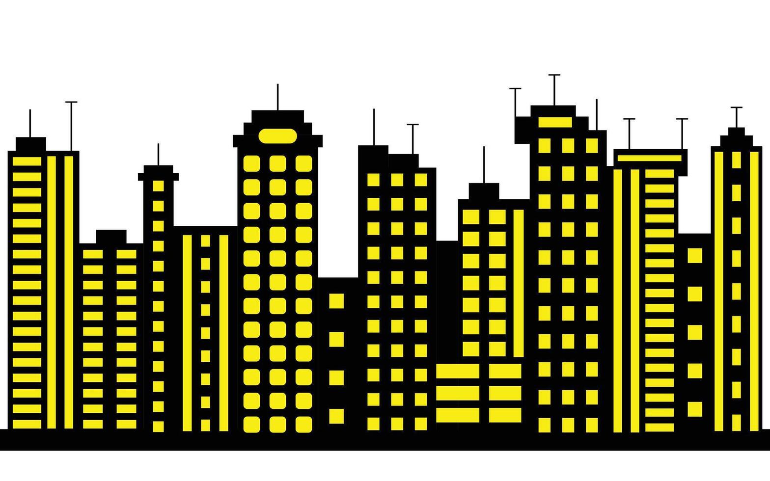 Stylized Cityscape with Yellow Windows and Tall Buildings on White Background vector