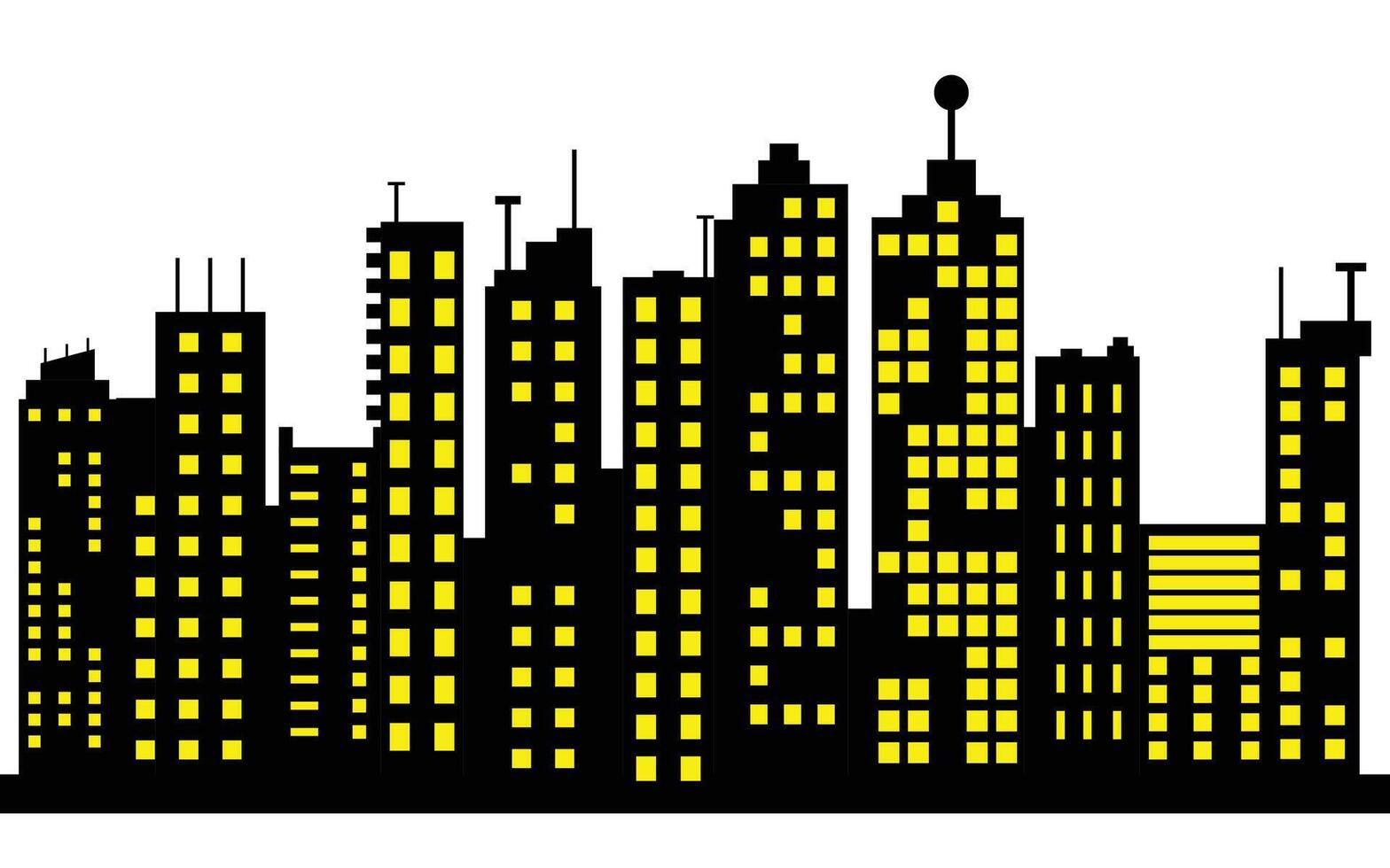 Silhouette Cityscape with Yellow Windows on white Background vector